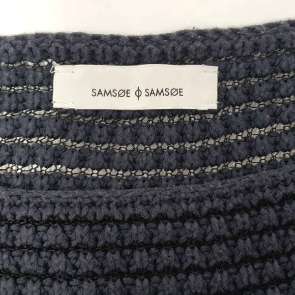 Samsoe Samsoe Navy Blue Open Knit Sweater Size XS Boat Neck Elbow Length Sleeves - Picture 5 of 8